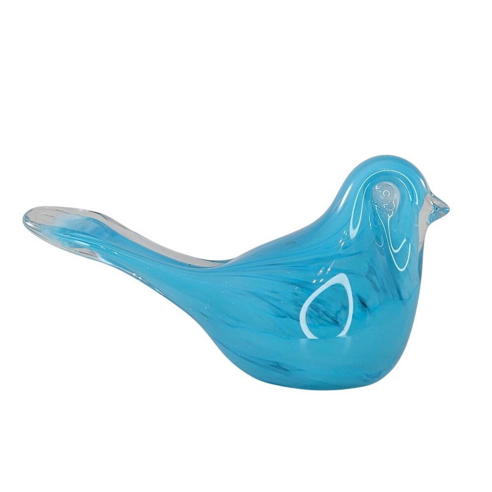 Blue Art Glass Bird Figurine Decorative Accent